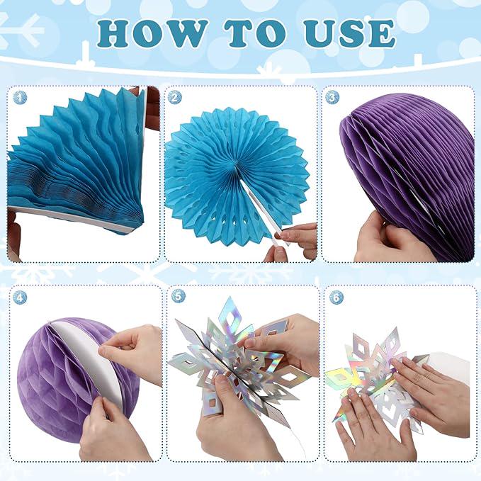 Winter Wonderland Table Centerpieces 18pcs 3D Snowflake Castle Honeycomb Party Decorations