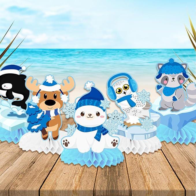 Winter Arctic Animal Table Centerpieces 12pcs Honeycomb Decorations for Birthday Party