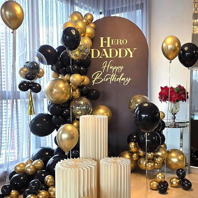 Black Gold Silver Balloon Garland Kit for New Year Graduation and Parties