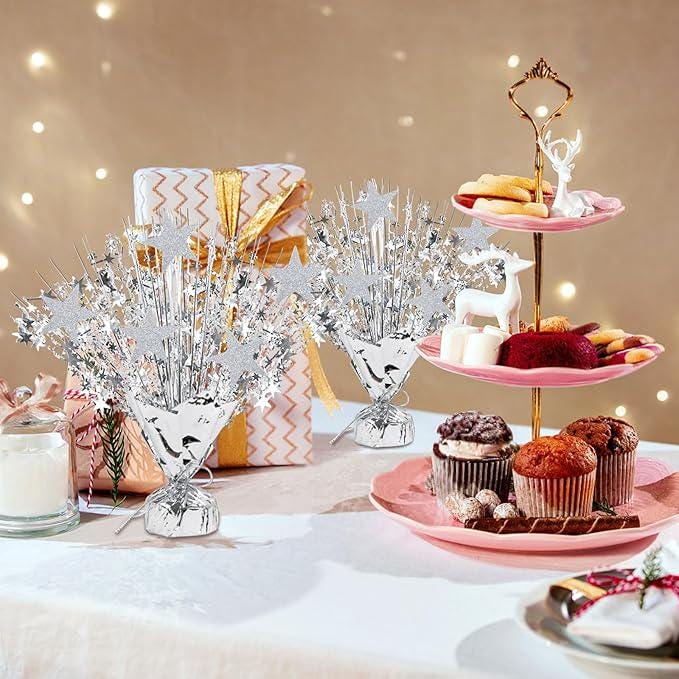 Silver Foil Spray Table Centerpieces 4pcs 12’’ Winter Wedding Birthday Christmas Decor