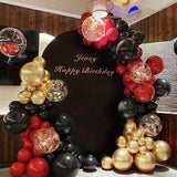 Red Black Gold Balloon Garland Kit with Confetti for Graduation Party Decor