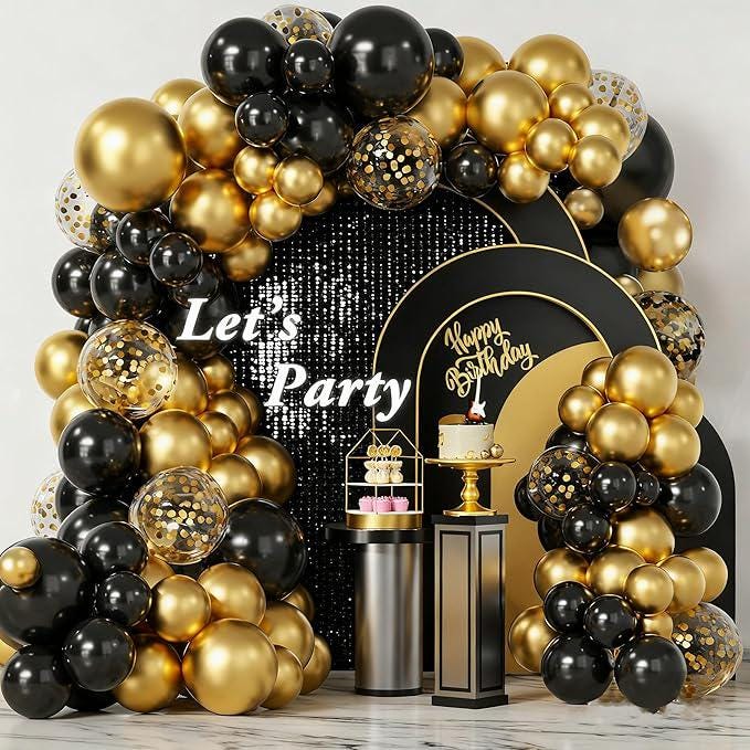 Black Gold Balloon Arch Kit 137pcs with Confetti for Birthday Wedding Party