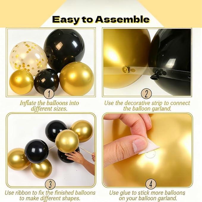 Black Gold Balloon Arch Kit 137pcs with Confetti for Birthday Wedding Party