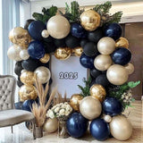 Navy Blue Black Balloon Arch Kit with Pearl Gold for Birthday Graduation Party