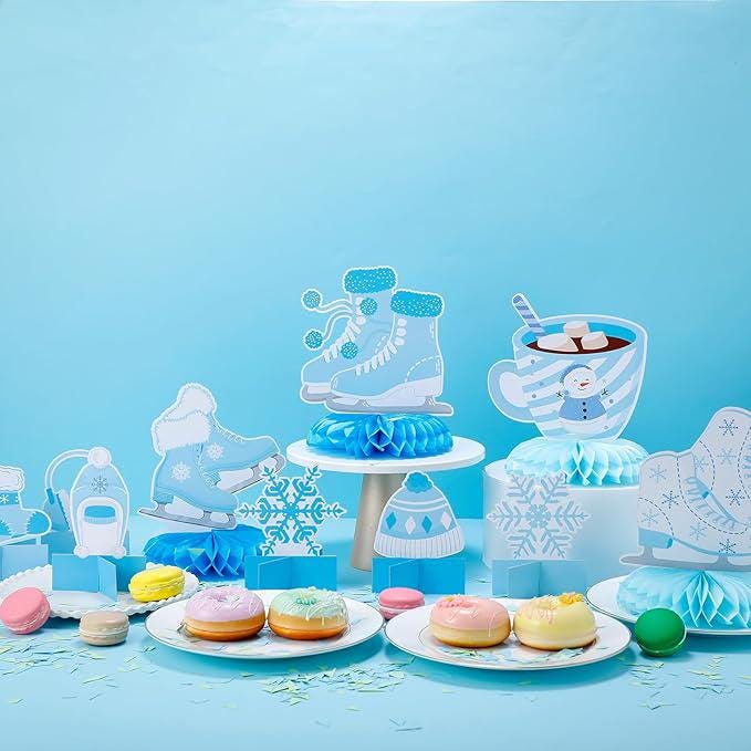 Ice Skating Party Table Centerpieces 12pcs Honeycomb 3D Winter Birthday Party Decor