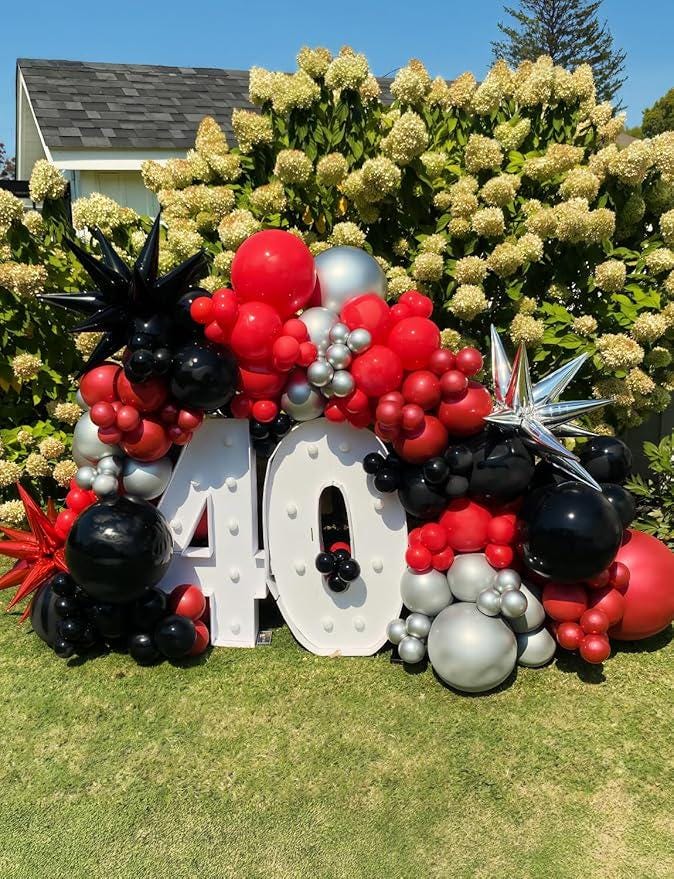 Red Black Balloon Arch Kit 131pcs with Confetti Star Balloons for Party Decor