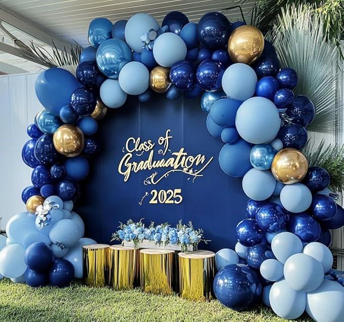 Navy Blue Gold Balloon Arch Kit Double Stuffed for Birthday Graduation Wedding Party