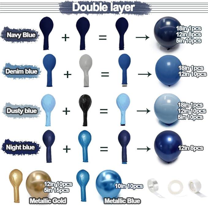 Navy Blue Gold Balloon Arch Kit Double Stuffed for Birthday Graduation Wedding Party