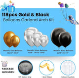 Black Gold Balloon Garland Arch Kit 118pcs for Birthday Graduation Party Decor