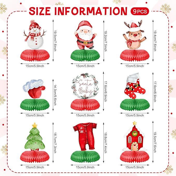 Christmas Santa Baby Honeycomb Table Centerpieces 9pcs Snowman Winter Party Decor