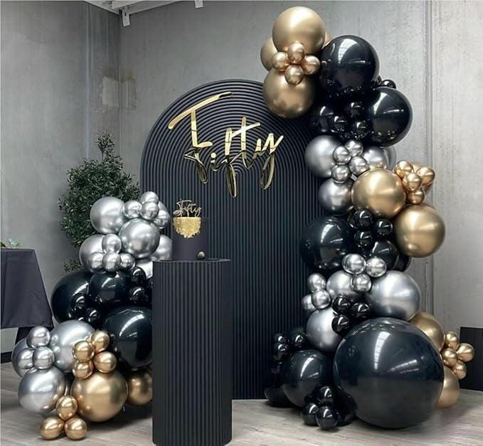 Black Gold Silver Balloon Garland Arch Kit 141pcs for Birthday Wedding Party Decor