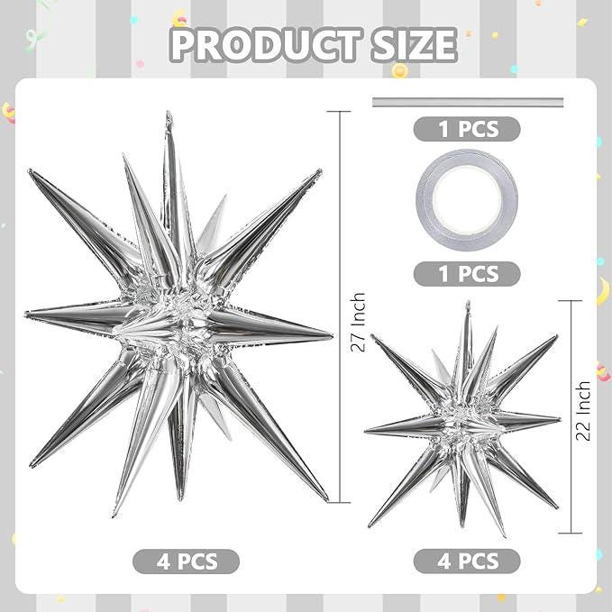 Silver Foil Star Balloons 8pcs for Birthday Wedding Christmas Party Decor
