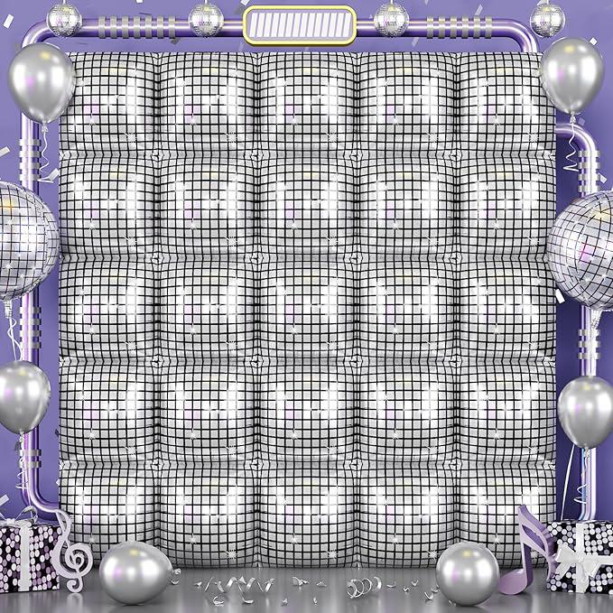 Silver Disco Square Foil Balloons 25pcs for Retro Birthday Graduation Party Decor
