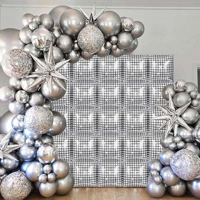 Silver Disco Square Foil Balloons 25pcs for Retro Birthday Graduation Party Decor