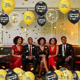 Black Gold Balloons 60pcs with Gold Confetti for New Year 2026 Party Decor