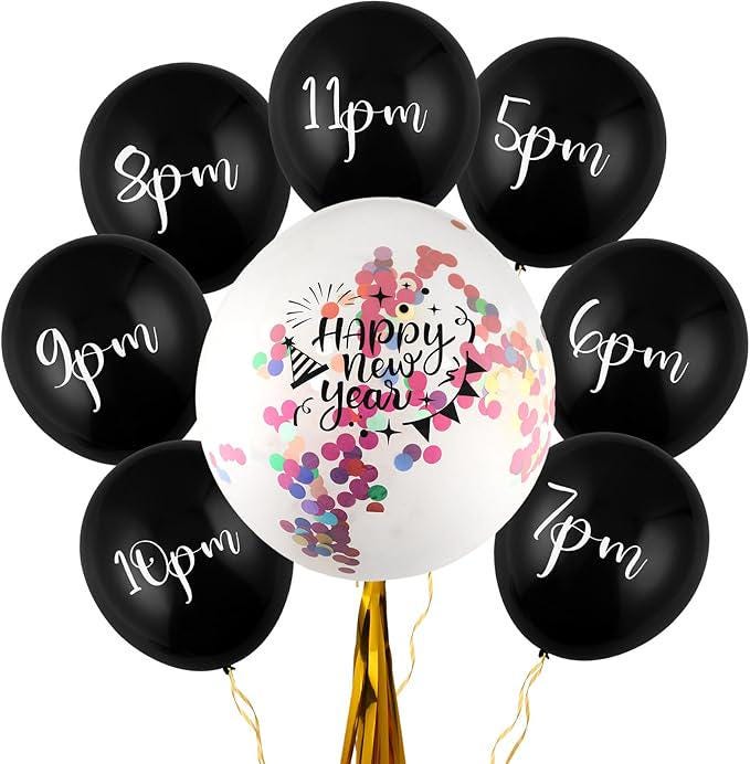 8 Pcs New Year Countdown Balloons 2025 Party Decorations with Confetti and Ribbon