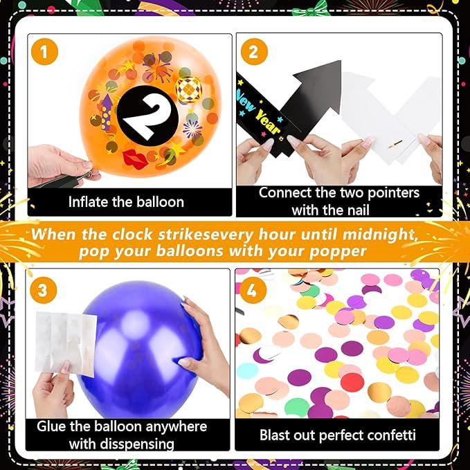 New Year Balloon Drop Clock Countdown Set with Confetti for Party Decor
