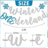 Winter Onederland Banner for 1st Birthday Party with Blue Silver Snowflakes