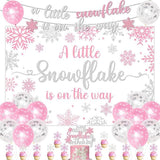 Winter Baby Shower Banner and Pink Silver Snowflake Decorations for Girls