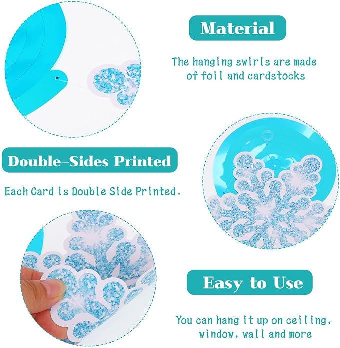 30Pcs Winter Snowflake Hanging Swirl Decorations for Birthday Baby Shower Party