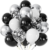 60-Pc Black Silver White Confetti Balloons for New Year Christmas and Party Decor