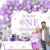 Winter Onederland 1st Birthday Decorations for Girls with Purple Snowflake Balloon Garland