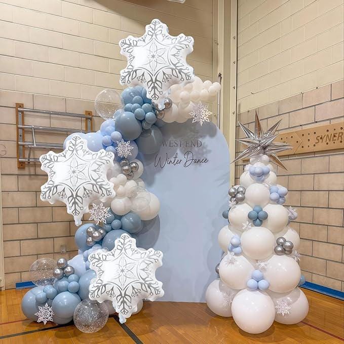 138 Pcs Winter Wonderland Balloon Arch Kit in Pastel Blue White Silver for Party