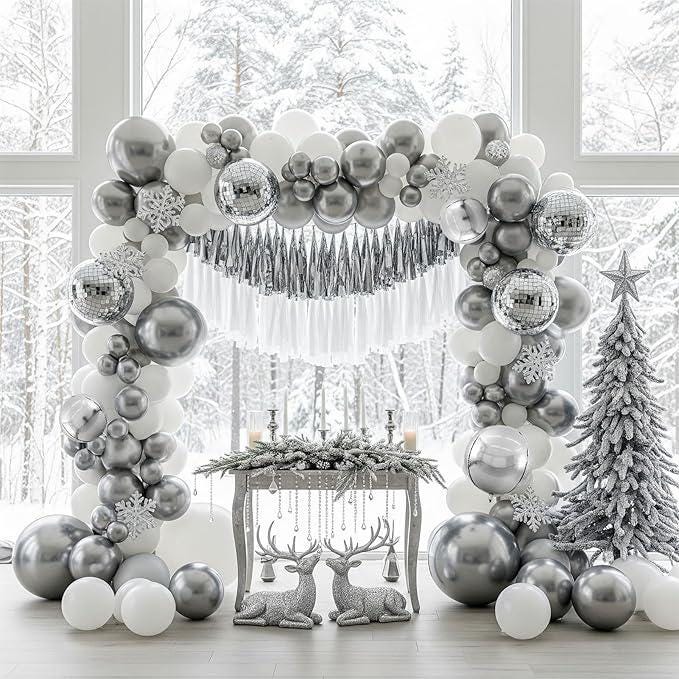 Silver & White Disco Balloon Garland Kit, Retro Party Decor