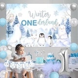 Winter Onederland 1st Birthday Decorations with Polar Animals Blue Silver Balloons and Banner