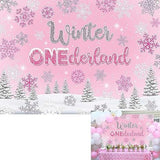 Winter Onederland Backdrop Pink Silver Snowflakes for Girls 1st Birthday Party Photos