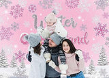 Winter Onederland Backdrop Pink Silver Snowflakes for Girls 1st Birthday Party Photos