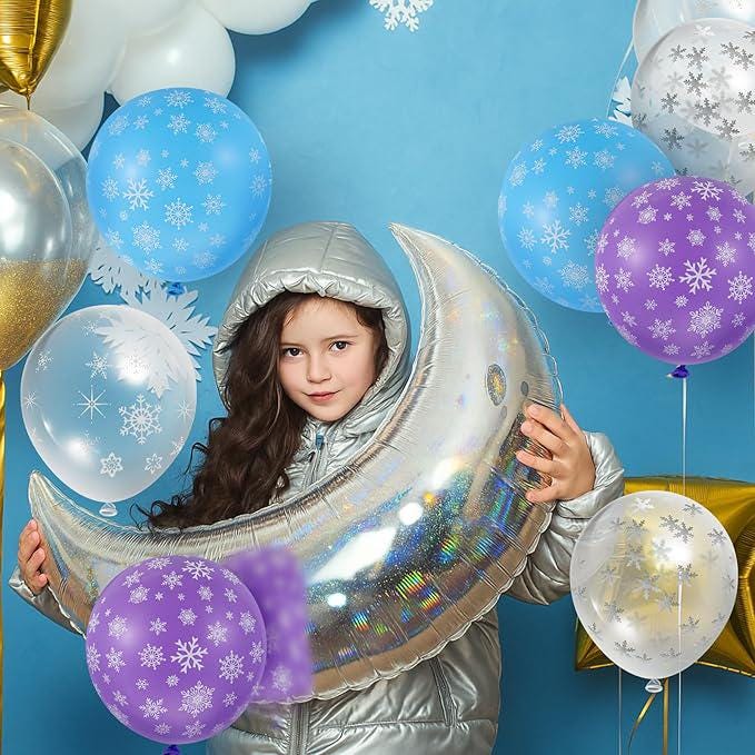 36 Pcs Winter Snowflake Balloons 12 Inch Clear Latex with Glitter Confetti for Party