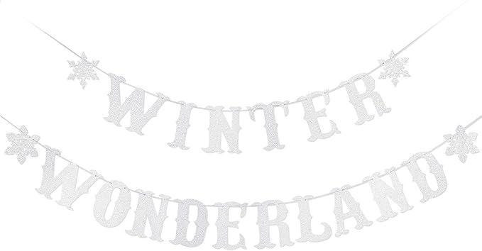Silver Glitter Snowflake Banner for Winter Wonderland Baby Shower and Birthday Party