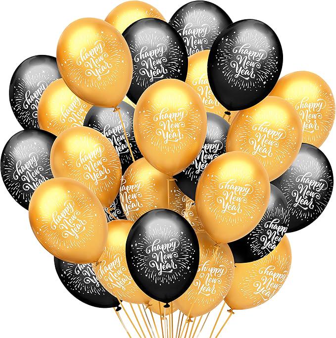 Black & Gold New Year's Eve Balloons, 2026 Party Decorations (50 Pack)