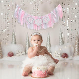 Winter Onederland High Chair Banner Pink Snowflake for Girl's 1st Birthday Party