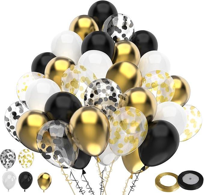 100 Pcs Black Gold White Confetti Balloons 12 Inch Party Decorations for Any Occasion