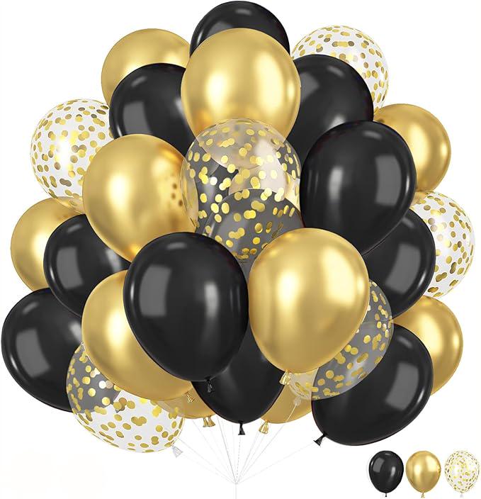 50 Pcs 12 Inch Black Gold Confetti Latex Balloons Party Decorations for Any Occasion