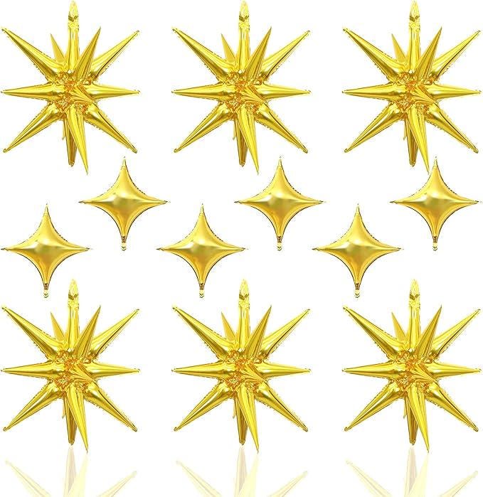12 Pcs Gold Star Balloons Foil Spike Party Decorations for Birthday Graduation New Year