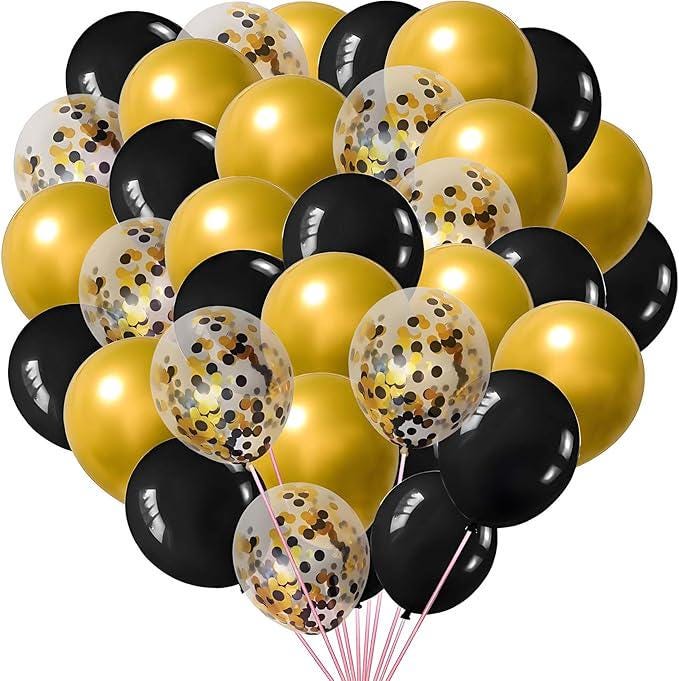 Black and Gold Balloons 50 Pack 12 Inch Confetti Party Decoration