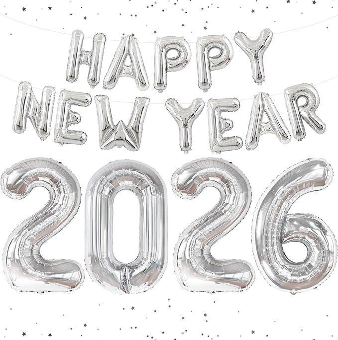 XtraLarge Silver 2026 Balloons 40 Inch Happy New Year Party Decorations