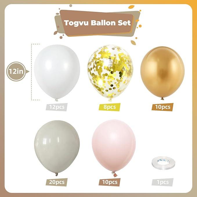 Beige White Gold Balloons 60 Pack Metallic Confetti Party Decorations