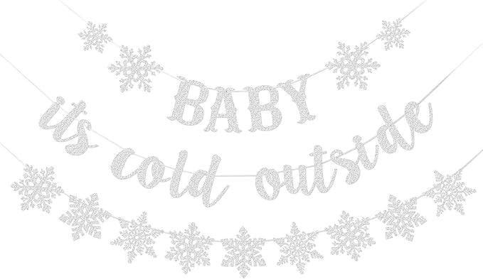Silver "Baby It's Cold Outside" Snowflake Banner for Winter Wonderland Baby Shower