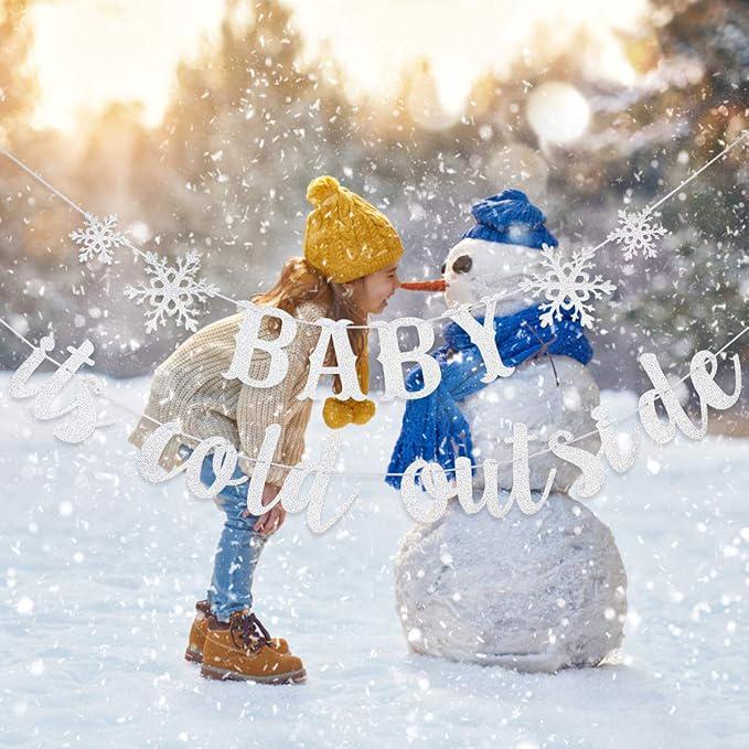 Silver "Baby It's Cold Outside" Snowflake Banner for Winter Wonderland Baby Shower