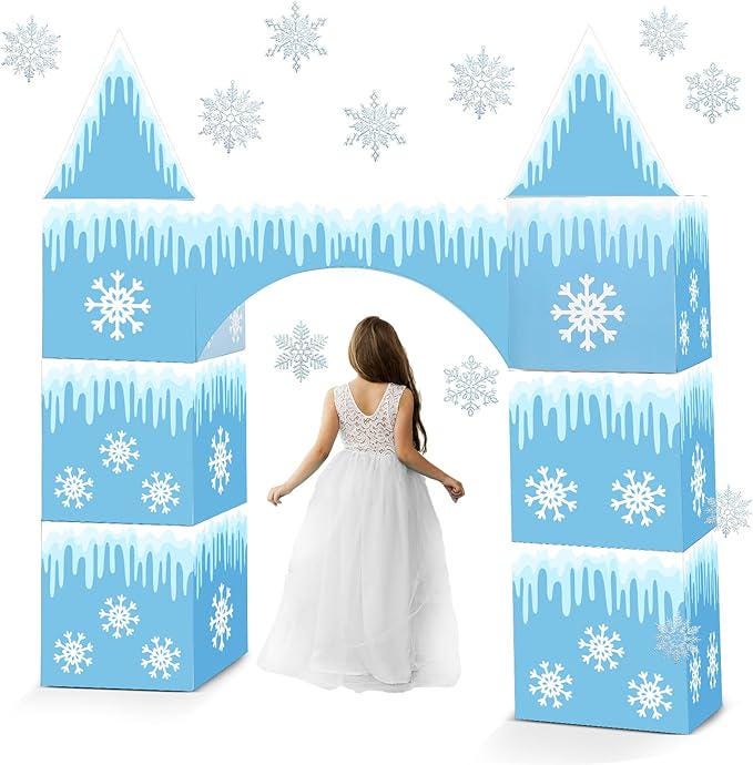 Bucherry 9pcs Winter Princess Castle Birthday Decorations with Snowflake Fort
