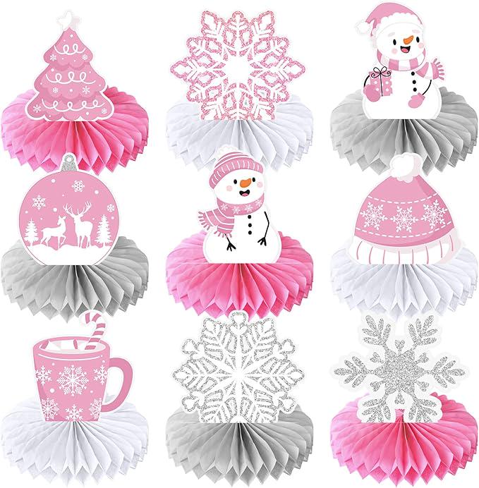9pcs Winter Snowflake Honeycomb Table Centerpieces for Christmas and Birthday Parties