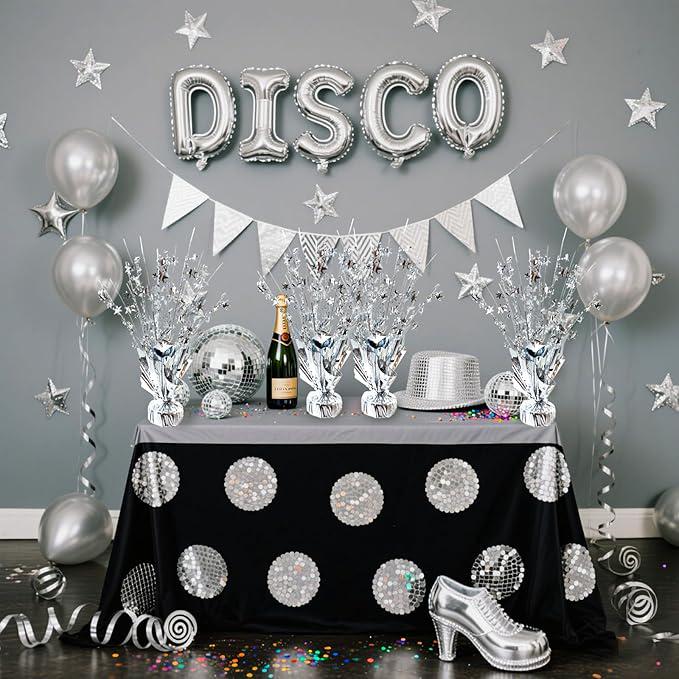 12-Pc Silver Metallic Foil Star Centerpieces for Birthday and Holiday Party Decor