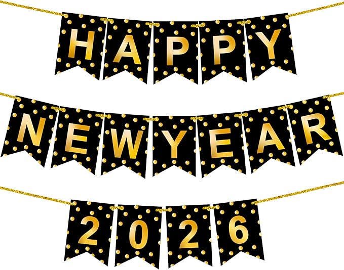 2026 New Year's Eve Banner: Gold Foil, 10-Foot Backdrop