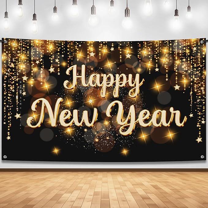 Happy New Year Banner 2026 Extra Large Backdrop for NYE Party Decorations 2026