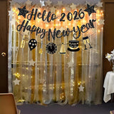 Happy New Year Banner 2026 Black Glitter Pre Strung Sign for NYE Party Supplies