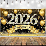 Extra Large Happy New Year Banner 2026 Backdrop for NYE Party Decorations 2026